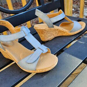 Rockport Cork Wedge Sandals Blue Leather‎ Sz 6